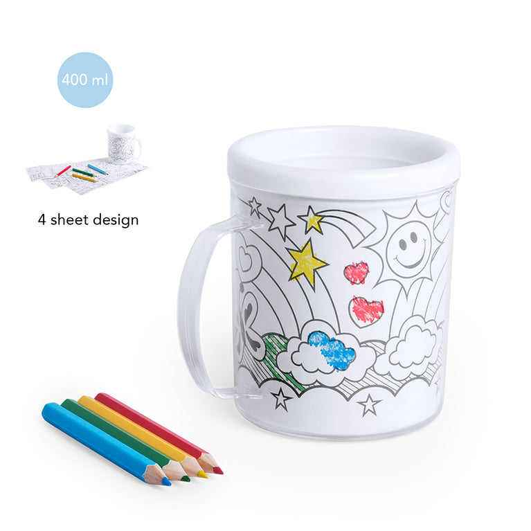 ( Set da 10pz ) Tazza da colorare con pastelli e disegni