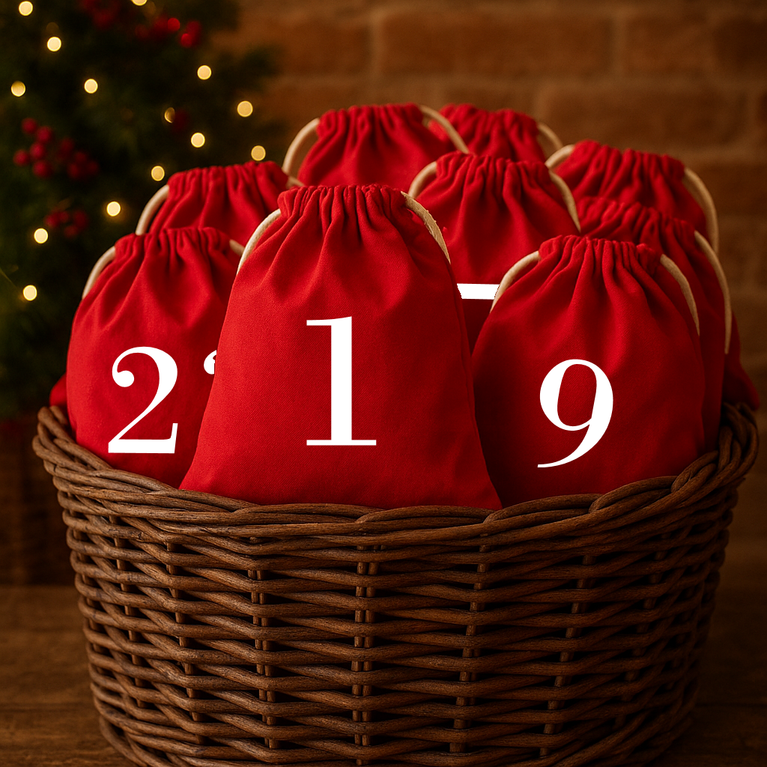 Calendario Avvento 24 Sacchetti Rosso Cotone 100% – Sacche Natalizie