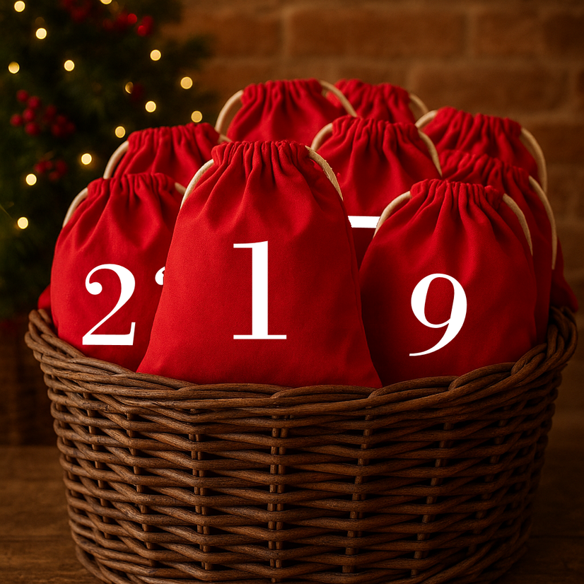 Calendario Avvento 24 Sacchetti Rosso Cotone 100% – Sacche Natalizie