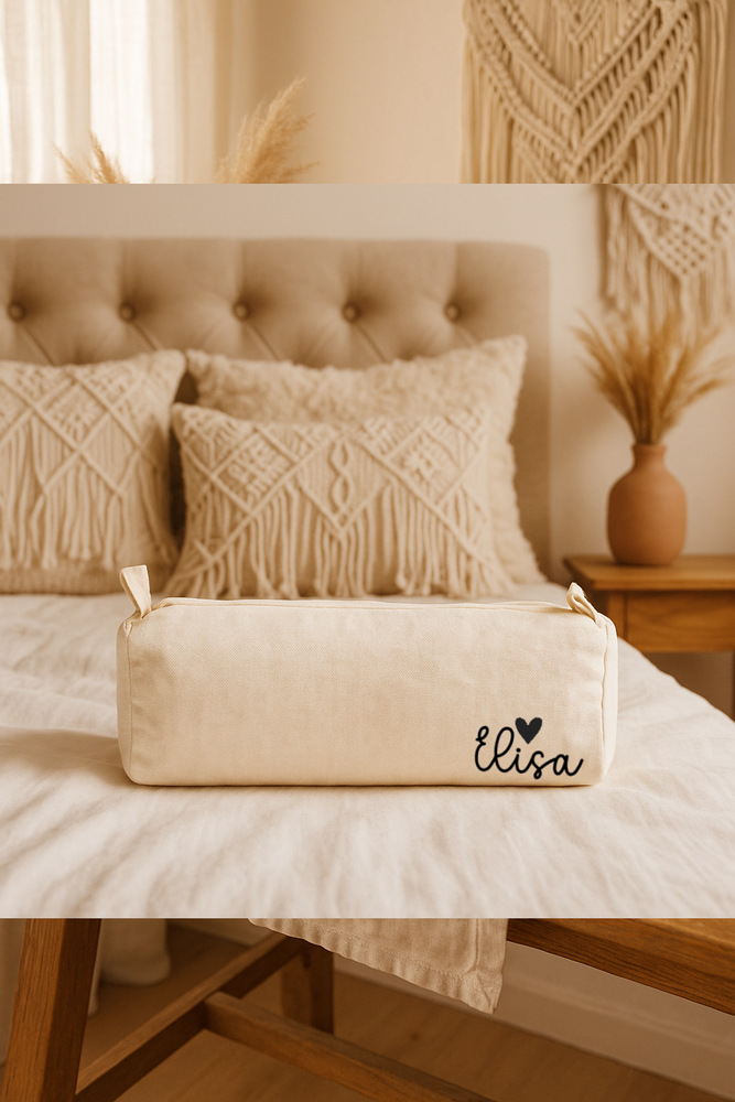Astuccio personalizzato con nome in cotone naturale | Portapenne eco sostenibile | Regalo bambino, scuola, amica, damigella