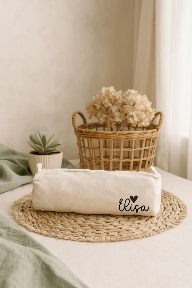 Astuccio personalizzato con nome in cotone naturale | Portapenne eco sostenibile | Regalo bambino, scuola, amica, damigella