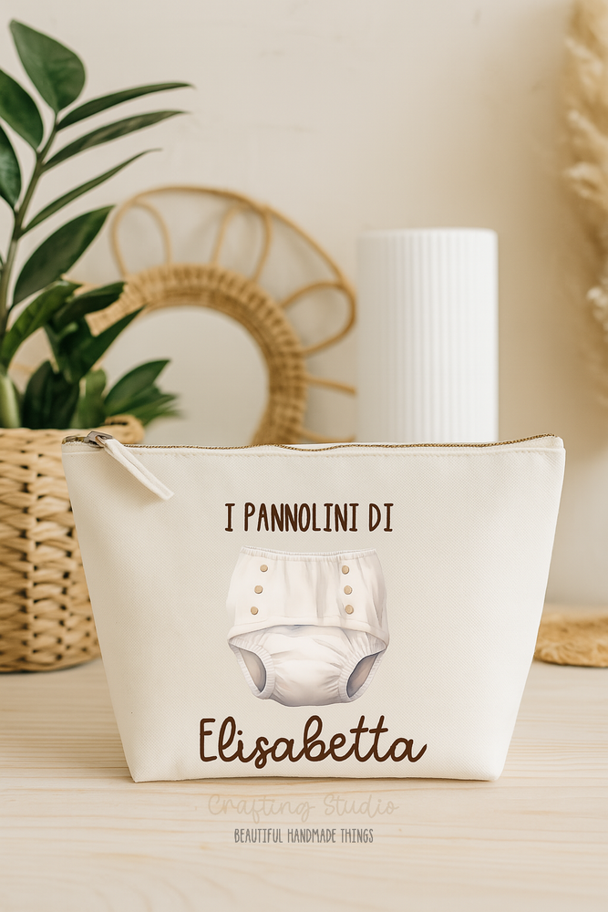 Pochette astuccio borsa porta pannolini personalizzata con nome – idea regalo neonato