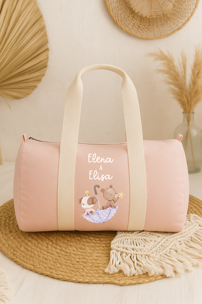 Borsa borsone nascita Gemelli personalizzata in cotone biologico | Borsa parto mamma ospedale | Borsone neonato | Regalo baby shower