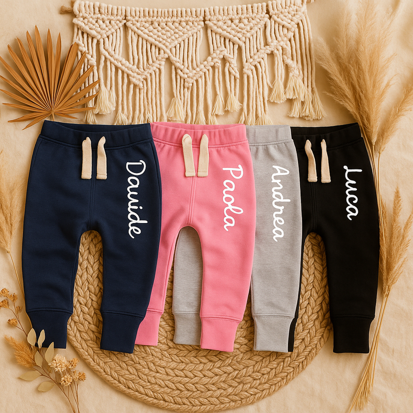 Pantaloni Bambino da Jogging Felpa Personalizzati con Nome in Cotone Bio