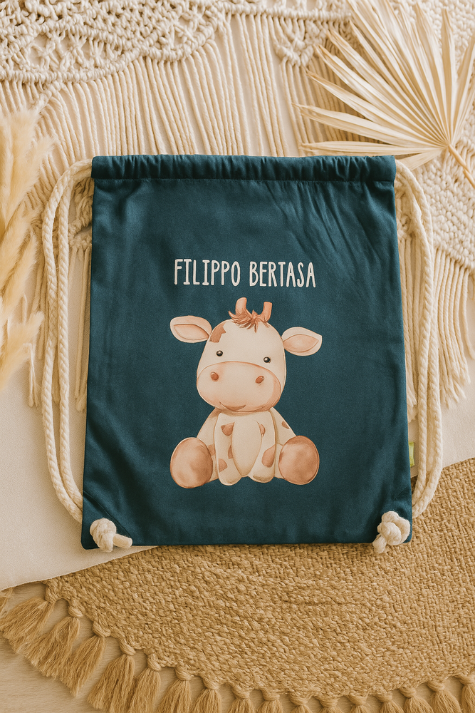 Sacca zaino Personalizzato con nome 100% Cotone Bio