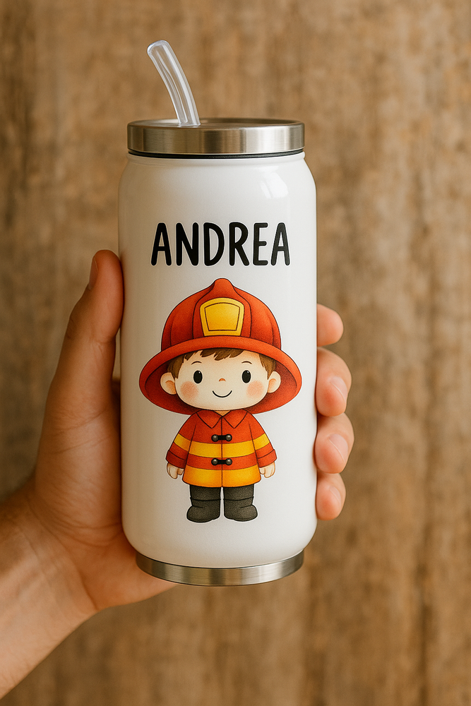 Borraccia Termica Personalizzata con nome a Forma di Lattina - POMPIERE