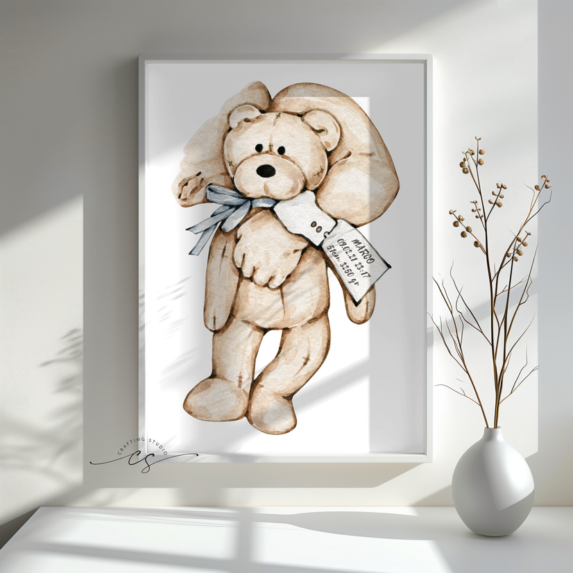 Stampa nascita neonato con orsetto