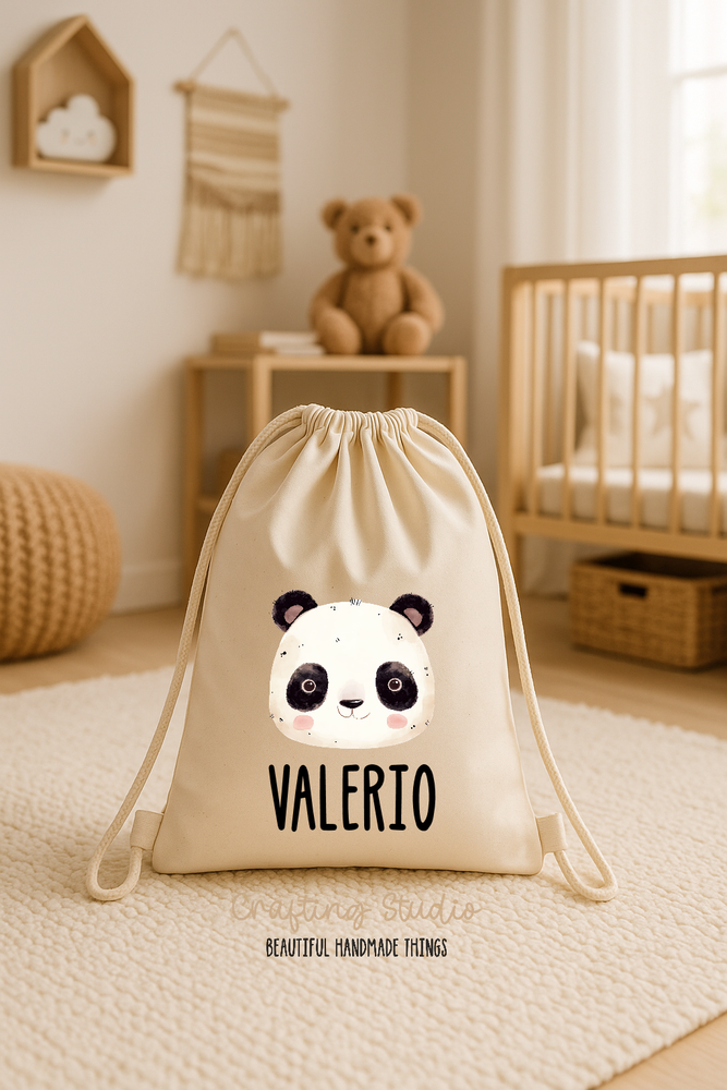 Sacca zaino Personalizzato 100% Cotone Bio – scuola asilo nido materna
