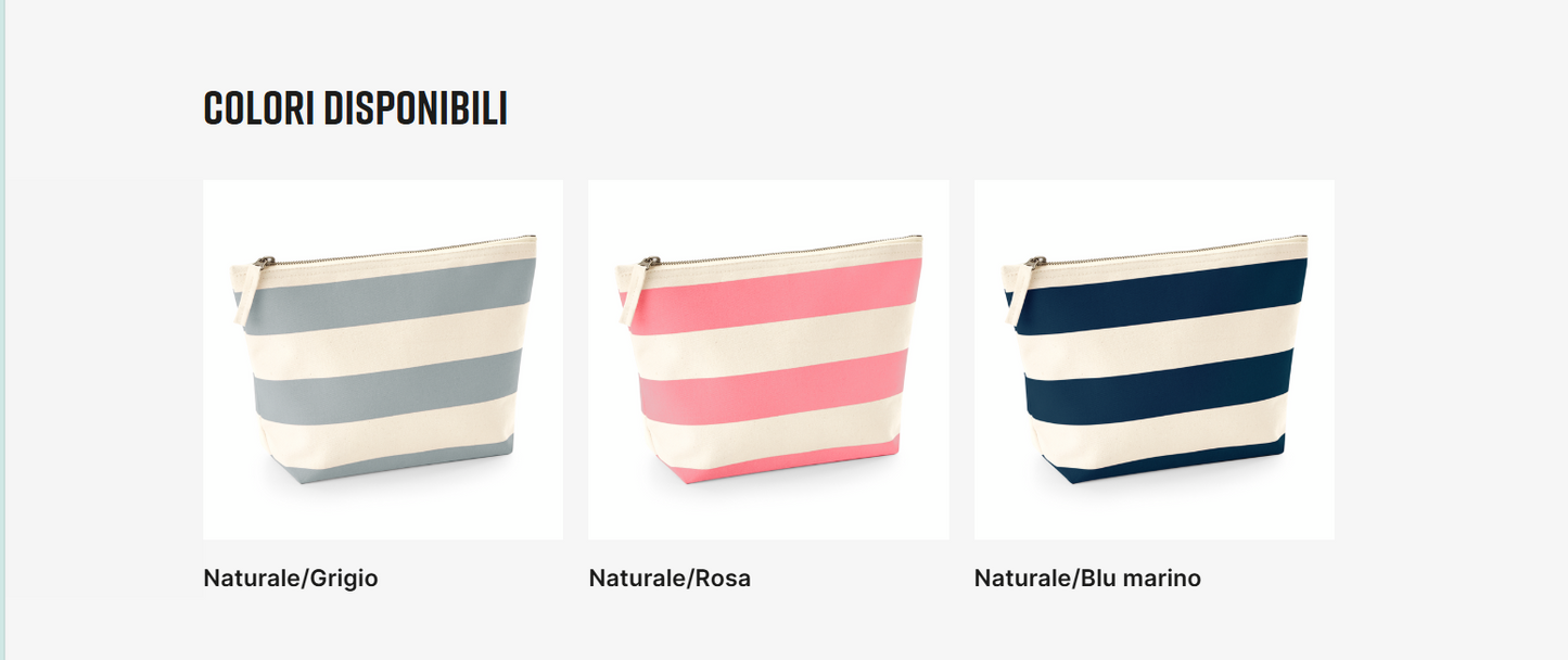 Astuccio in cotone canvas decorato a mano – Regalo maestra fine anno – Pochette a strisce multiuso blu o grigio