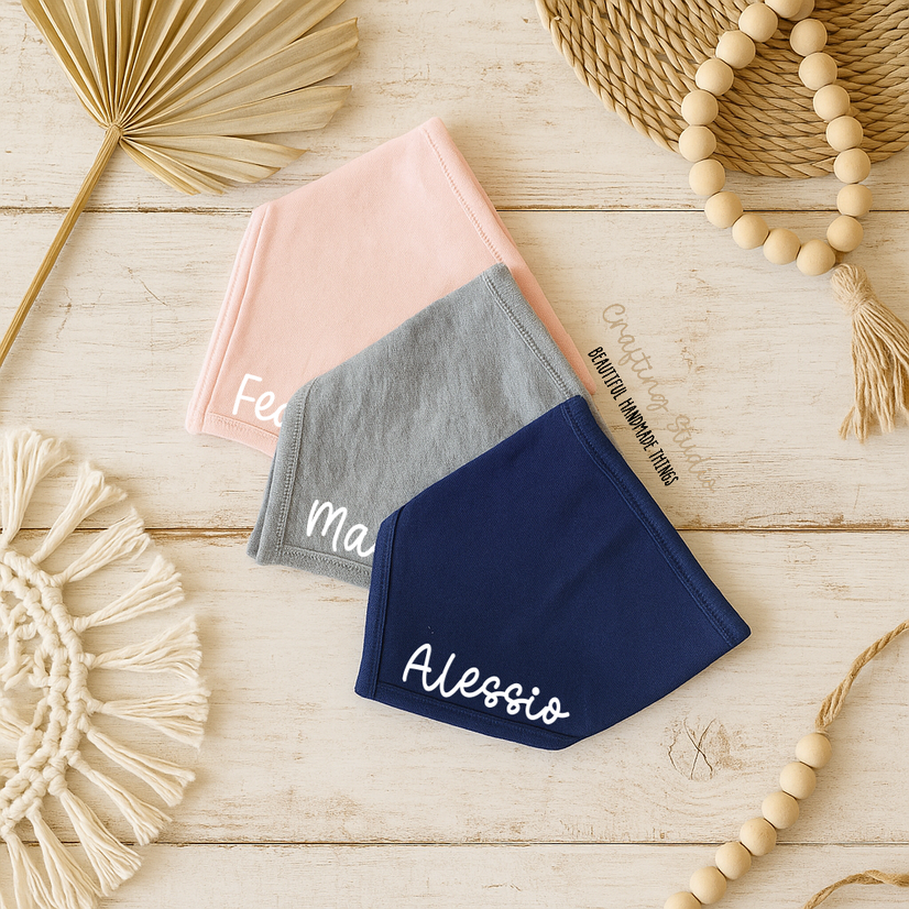 Bavaglino bavetta bandana PERSONALIZZATO con nome in cotone Bio