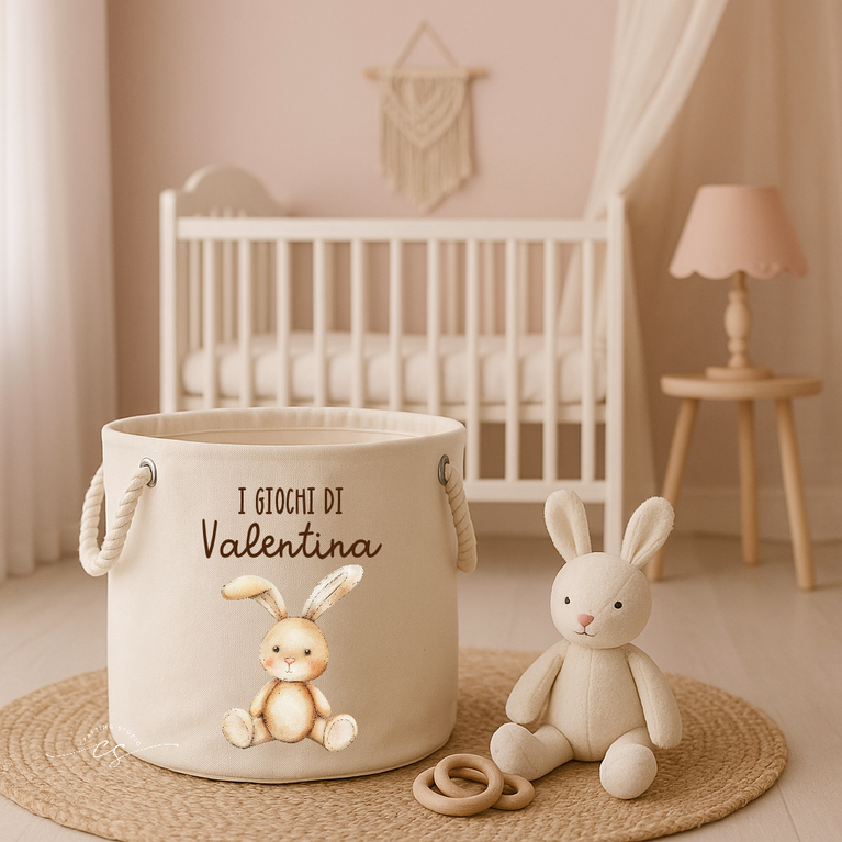 Cesta Porta Giochi Personalizzata in Cotone – Nome Bambino e Grafica – Organizer Cameretta