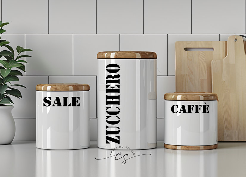 Set Adesivi Barattoli Cucina - Zucchero, Sale e Caffè (stencil)