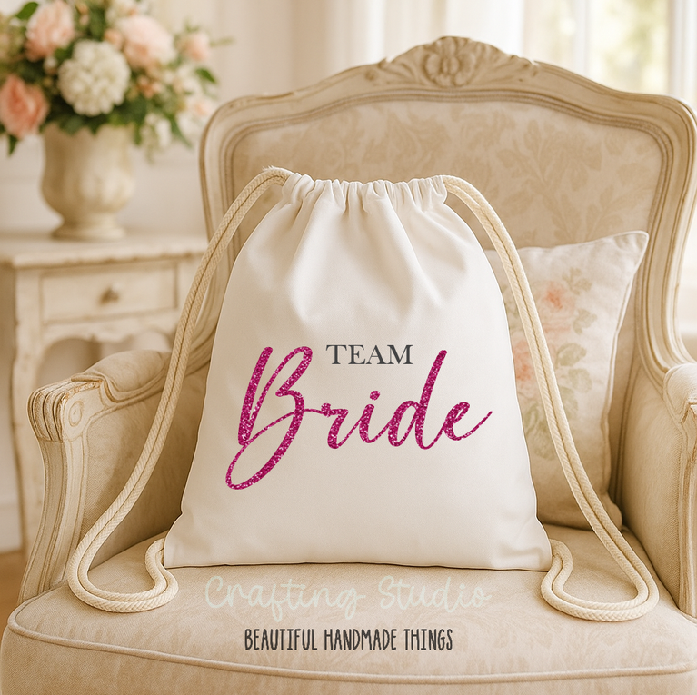 Sacca bianca coulisse Team Sposa – addio al nubilato, matrimonio, regalo testimoni
