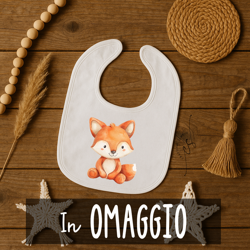 Set Nascita Personalizzato Neonato – Body, Cuffia con Orecchie + Bavaglino Omaggio – ANIMALI