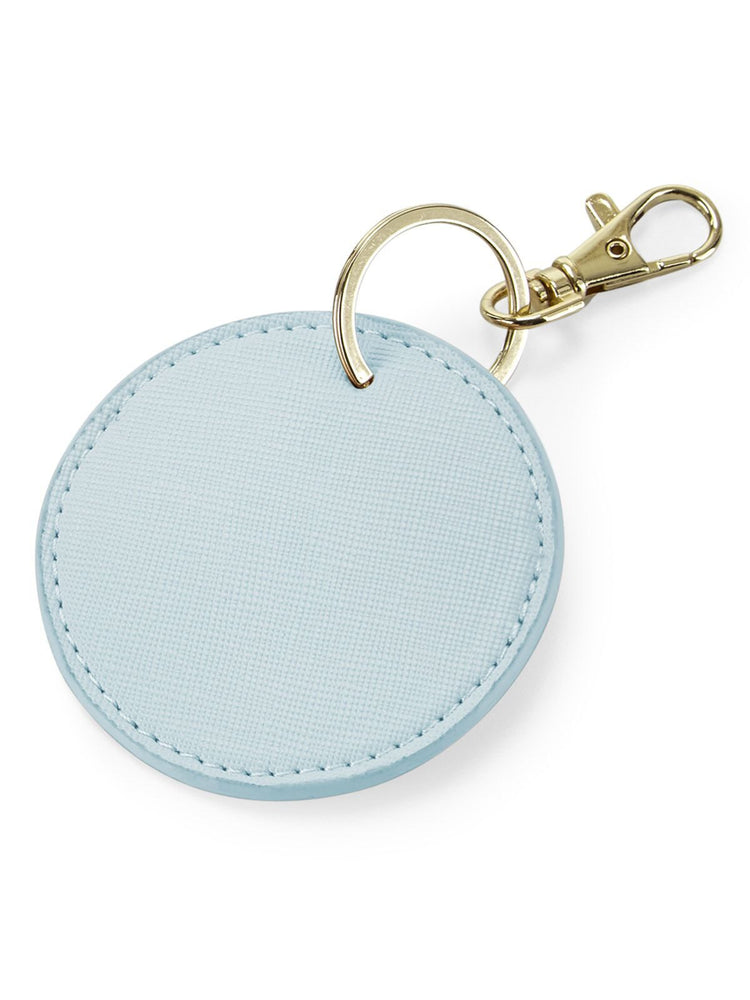 Portachiavi rotondo in similpelle PU, effetto saffiano, con moschettone