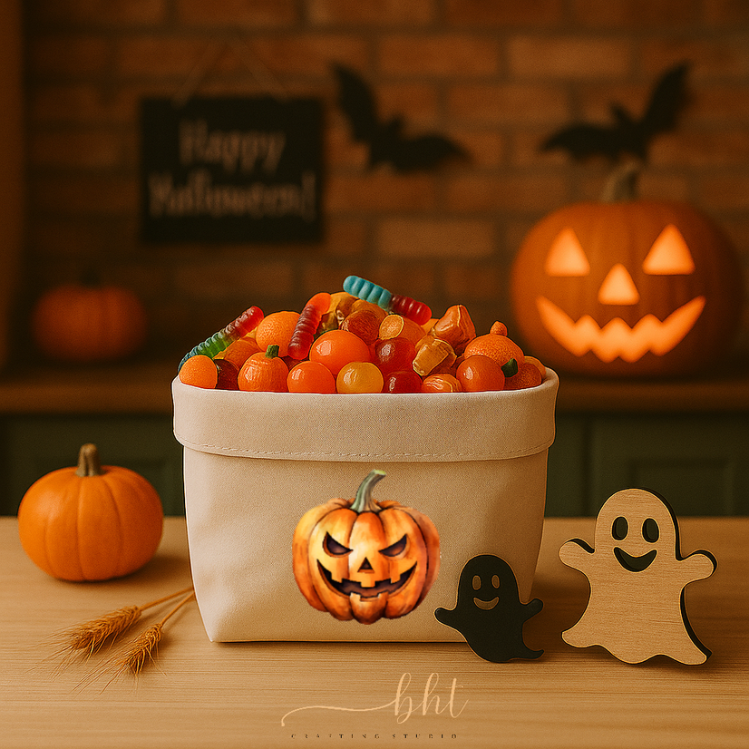 Cesta Halloween bambini in cotone – Dolcetto o Scherzetto, porta caramelle, Trick or Treat bag reversibile, cestino multiuso