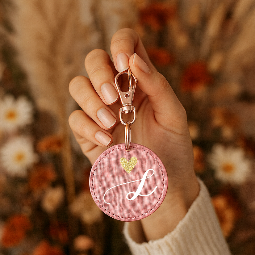 Portachiavi personalizzato con iniziali e cuoricino glitter oro | Bomboniera damigelle, addio al nubilato, regalo matrimonio