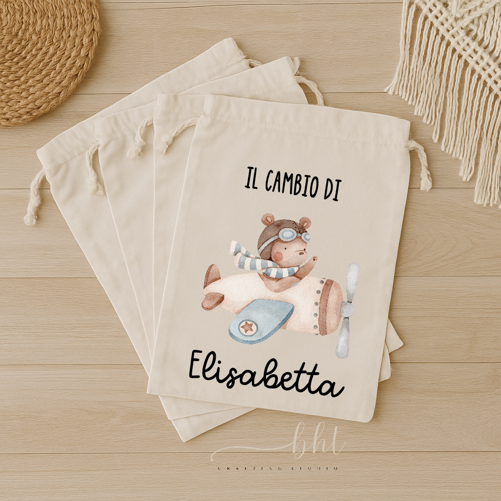 Sacche Porta Cambio Nascita Personalizzate | Cotone Biologico | Sacchetti Ospedale Neonato Idea Regalo Baby Shower