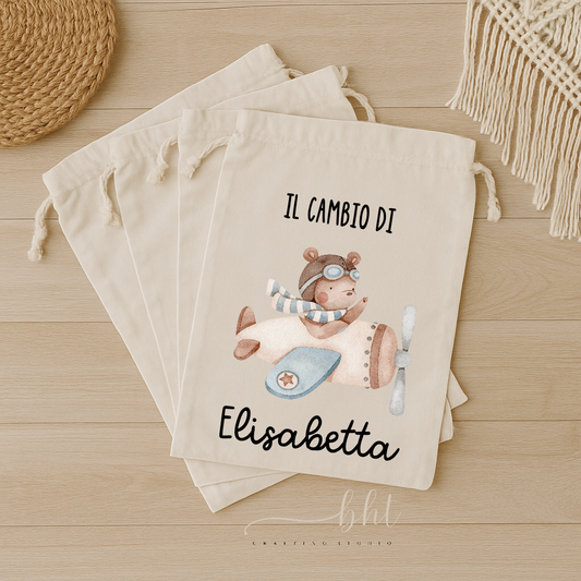 Sacche Porta Cambio Nascita Personalizzate | Cotone Biologico | Sacchetti Ospedale Neonato Idea Regalo Baby Shower