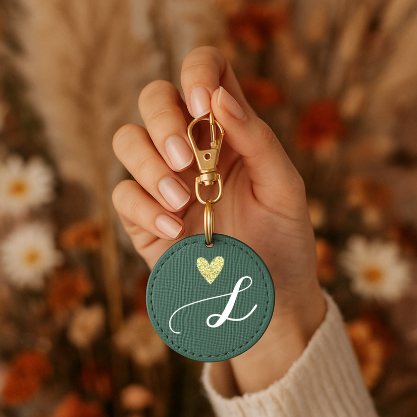 Portachiavi personalizzato con iniziali e cuoricino glitter oro | Bomboniera damigelle, addio al nubilato, regalo matrimonio