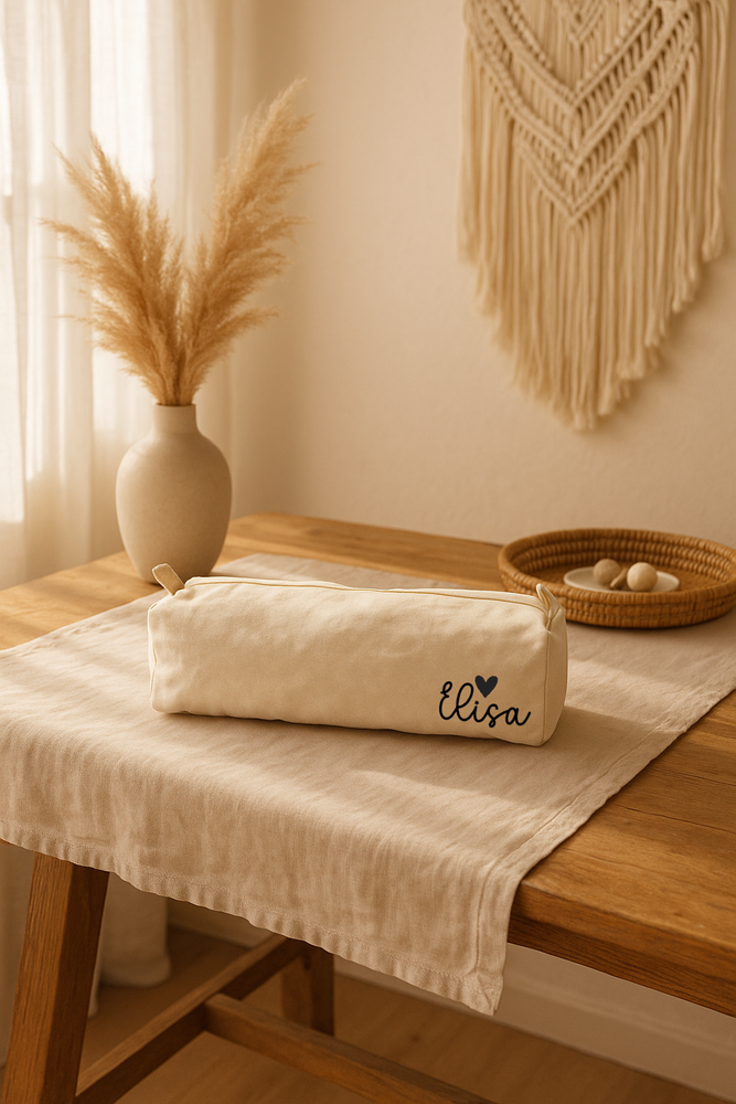 Astuccio personalizzato con nome in cotone naturale | Portapenne eco sostenibile | Regalo bambino, scuola, amica, damigella