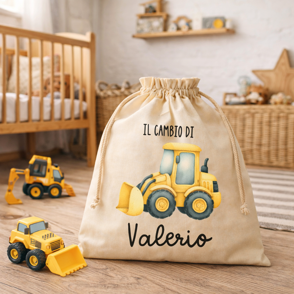 Sacca Cambio Personalizzata per Asilo Nido e Scuola Materna MEZZI DA LAVORO