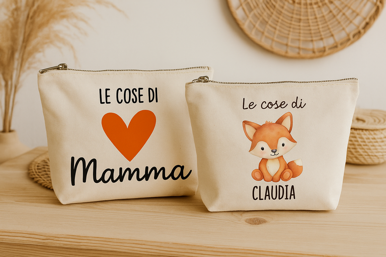 Set Nascita Personalizzato – Borsone Parto, Beauty Case, Sacche Cambio e Accessori in Cotone Biologico – Fatto a Mano in Italia