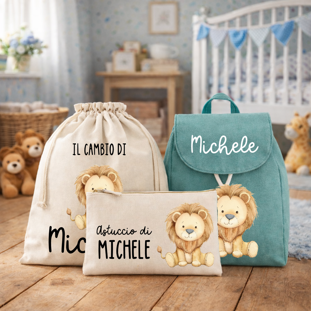 Set Asilo Personalizzato con Nome – Zaino, Sacca e Astuccio – Kit Completo per Bambini Scuola Materna ANIMALI