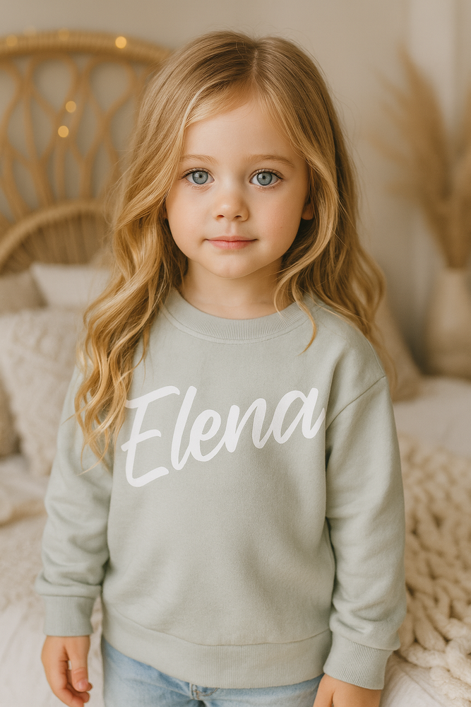 Felpa bambino personalizzata con nome – Cotone bio ringspun – regalo nascita – abbigliamento sostenibile