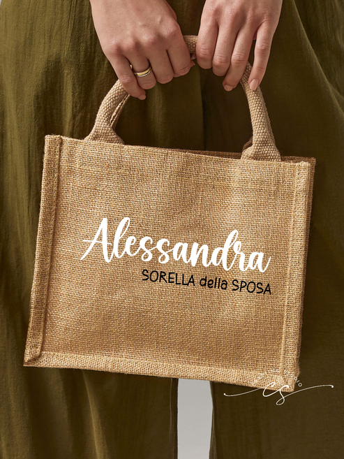 Borsa shopper nera sposa, per addii al nubilato, idee regalo, Tessuto, Natural, large