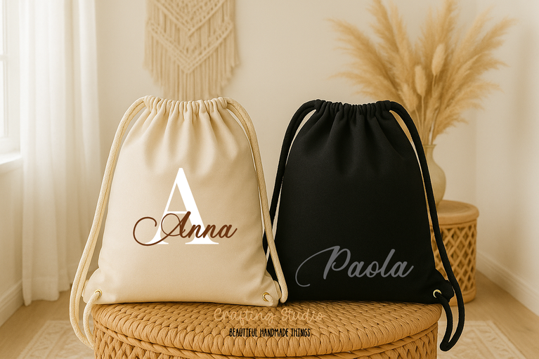 Sacca borsa coulisse Personalizzata con Iniziali o Frase – Idea Regalo Artigianale