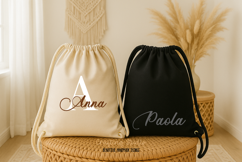 Sacca borsa coulisse Personalizzata con Iniziali o Frase – Idea Regalo Artigianale