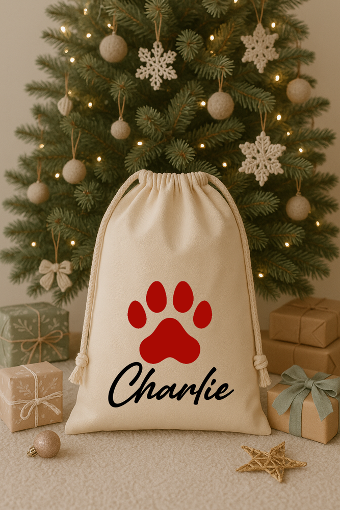 Sacca Regalo Natale Cane Personalizzata Nome – Calza di Natale Cani in Cotone