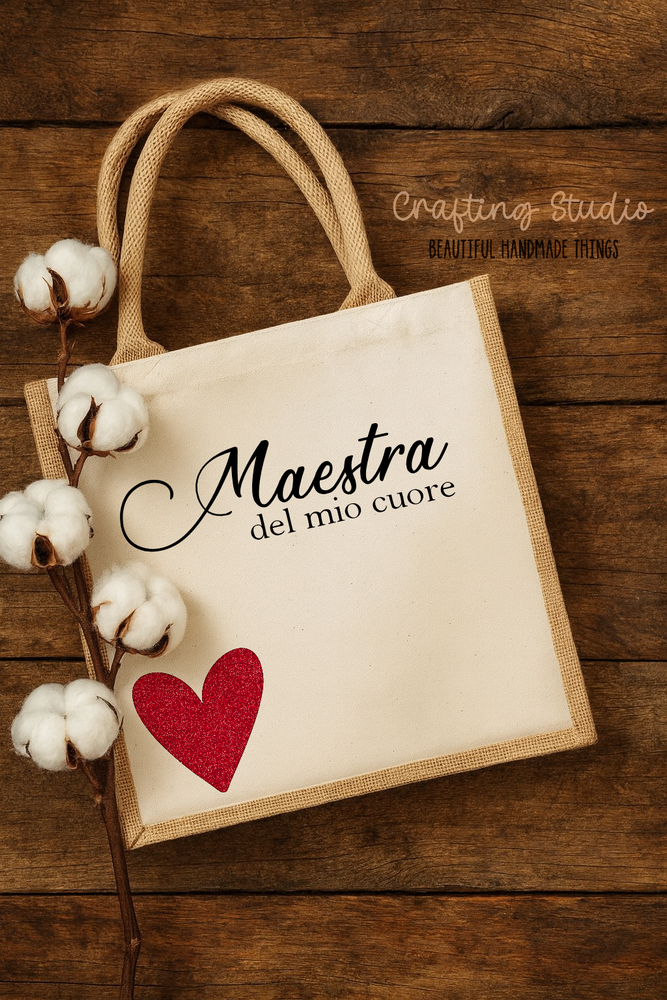 Shopper Maestra Personalizzata in Juta e Cotone | Decorata a Mano in Italia | Regalo Fine Anno Scolastico Eco Boho
