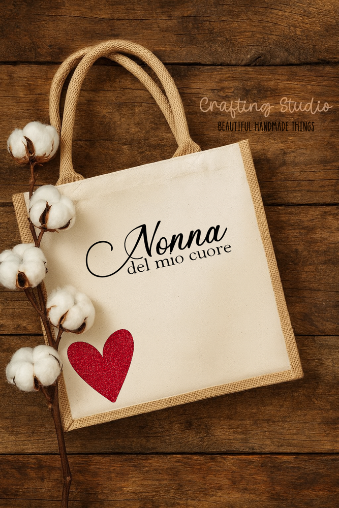 Shopper Nonna Personalizzata in Juta e Cotone | Decorata a Mano in Italia | Regalo Festa dei Nonni Boho Naturale Handmade